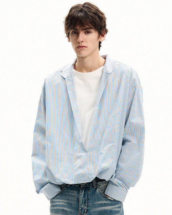 V-Neck Cotton Pinstripe Overshirt